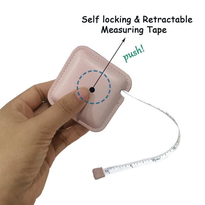 Z_جوده وثقه Tape Measure for Body Measuring Medical Body Cloth Tailor Craft Dieting Measuring Tape, 79 Inch/2 M Dual Sided Retractable Measuring Tape for Body Fabric Sewing Measurements Square(Pink) - Image 2
